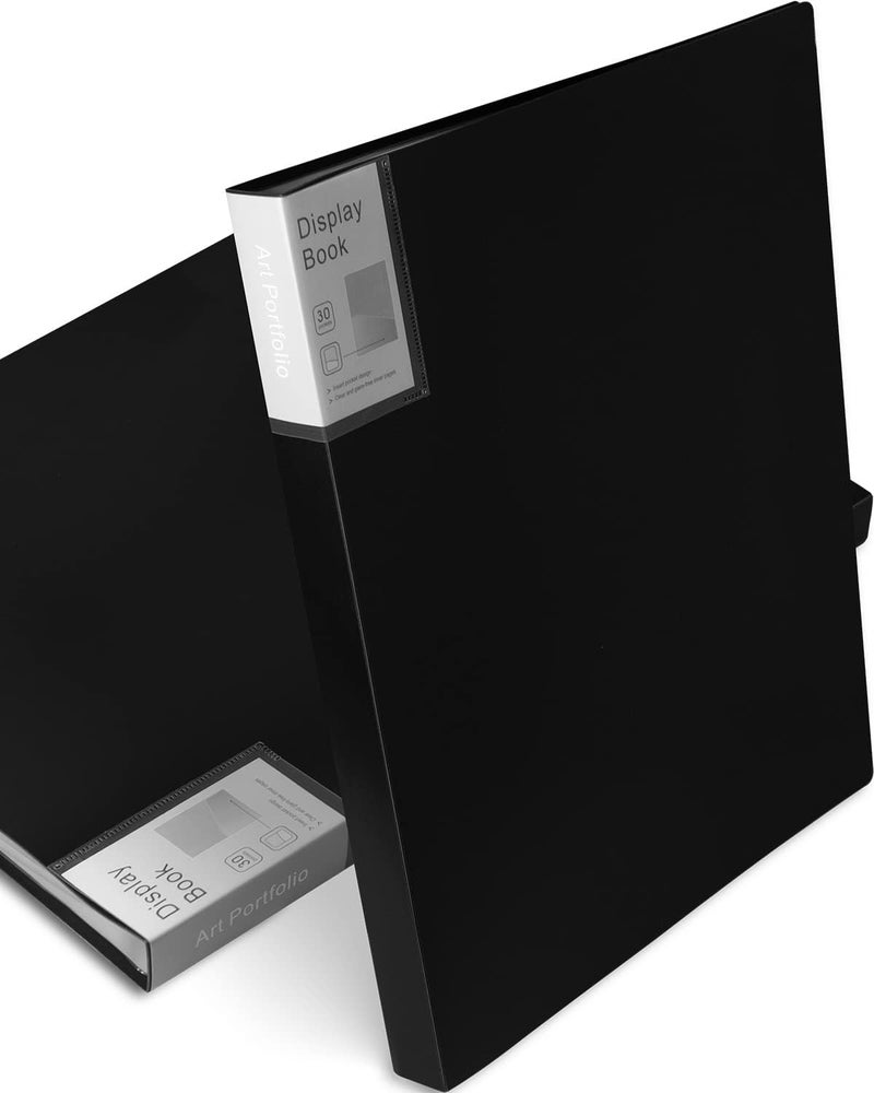 Dynta Folder with Plastic Sleeves 2 Packs 11"x14" Black Portfolio Folder for Artwork Display Book 30 Pockets 60 Page Capacity - Image 1